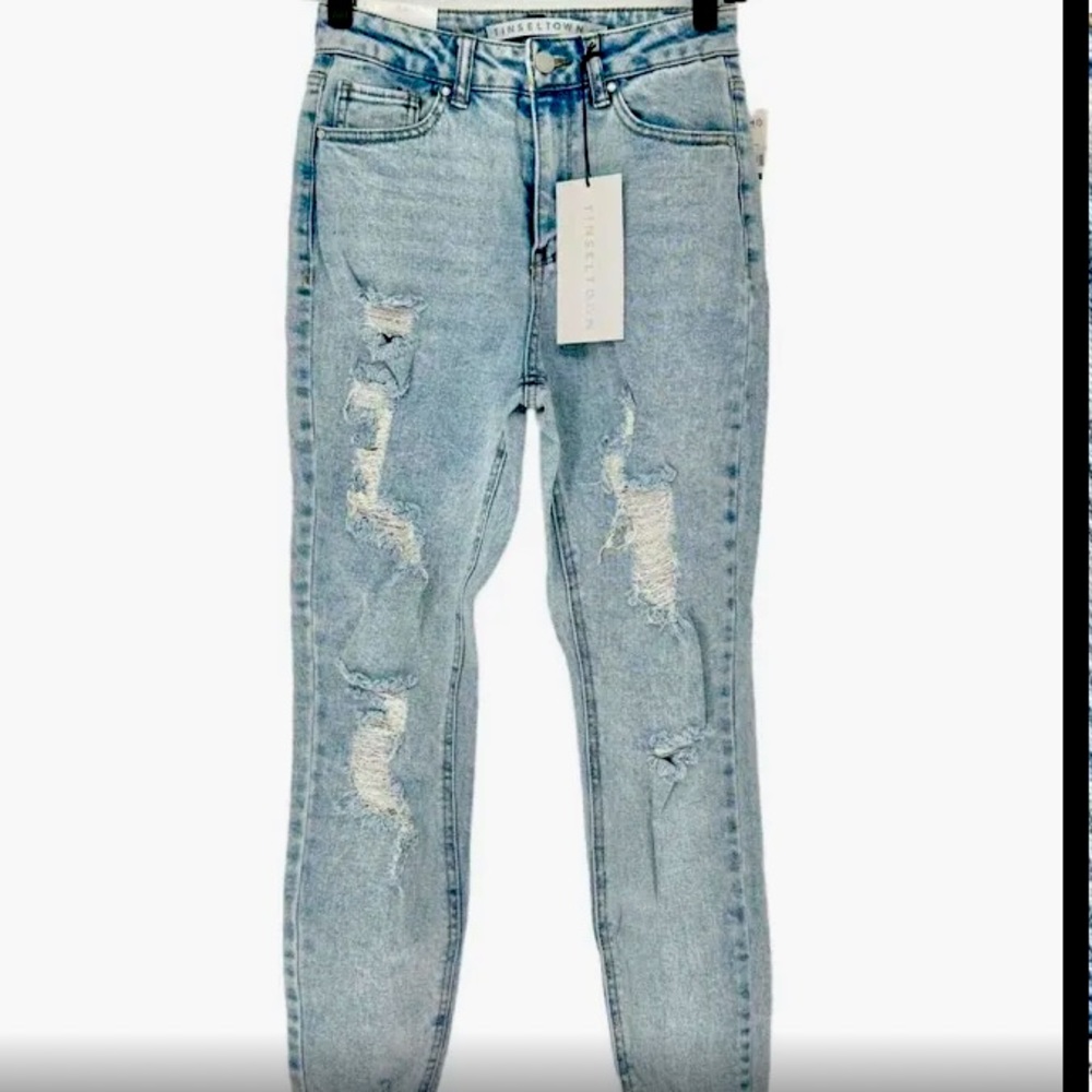 NWT Tinseltown Women's Deconstructed Skinny hi-rise Blue Jeans